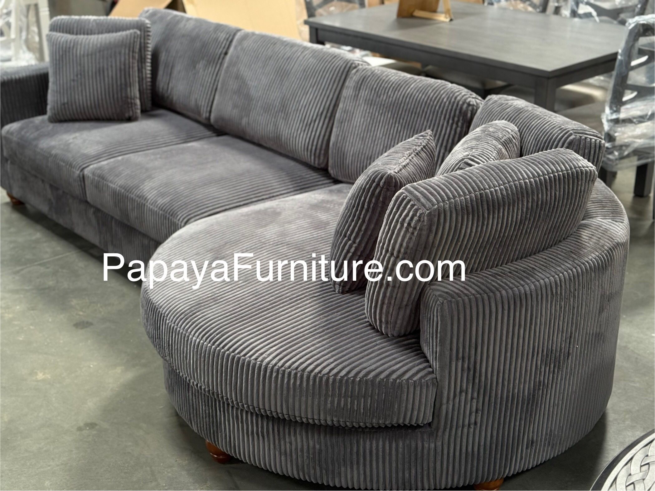 New Modern Sectional LARGE chaise 125” Sofa Couch Dark Grey Plush Fabric