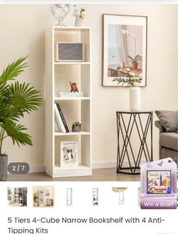 5-Tier 4-Cube Narrow Bookshelf White
