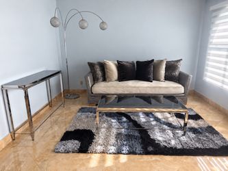 Elegant El Dorado Living Room Set – Sofa, Glass Tables, Lamp & Rug