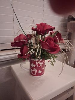 Red Heart Ceramic Mug with Floral Arrangement