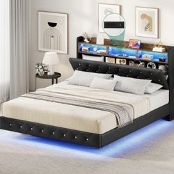 BED FRAME QUEEN SIZE FLOATING STYLE WITH STORAGE HEADBOARD AND LED LIGHTING BRAND NEW IN BOX!!!