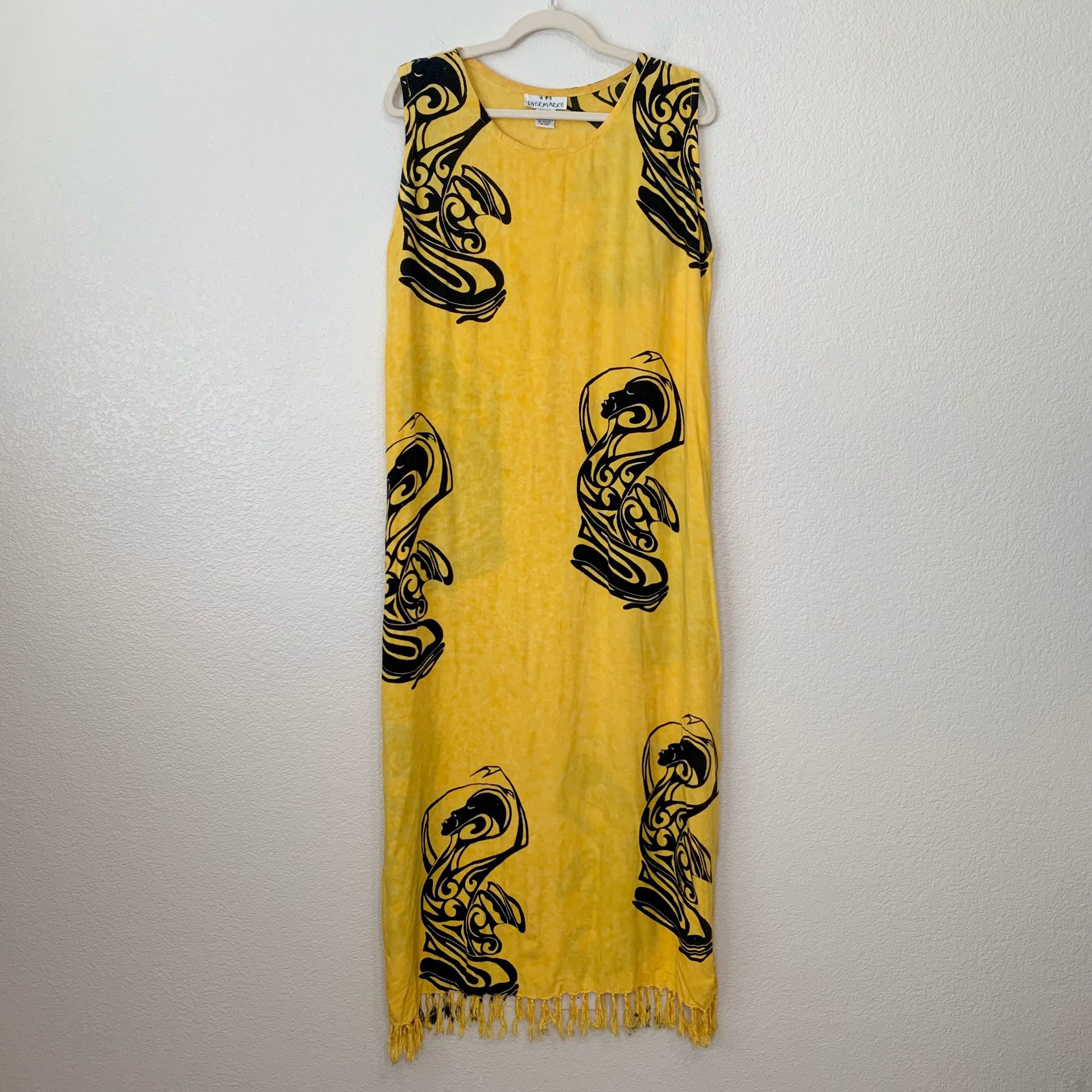 Shermarke Boho Fringe Yellow Sleeveless Maxi Dress