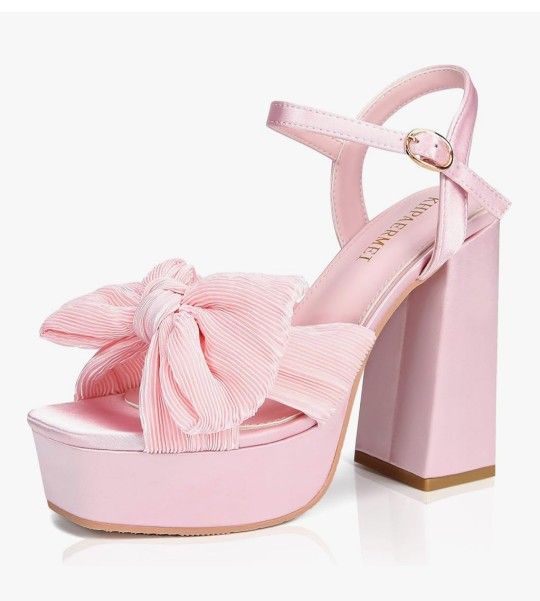 Pink Bow Chunky Heels