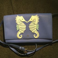 Kate Spade Blue Seahorse Clutch /crossbody Purse