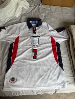 Umbro England Soccer Jersey David Beckham #7 White Red Navy