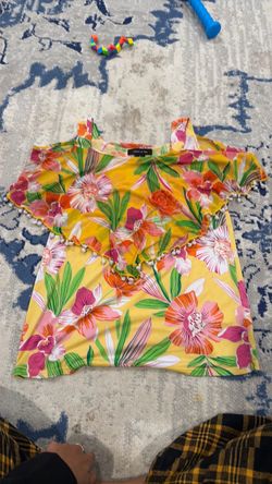 Floral Ruffle Top with Pom-Pom Trim