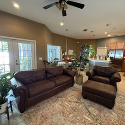 Bernhardt Leather Sofa, Armchair + Ottoman Set
