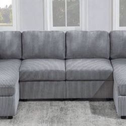 New Light Or Dark Gray Corduroy Double Chaise Sectional Sofa Couch 