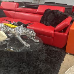 Red Leather Sectional With Storage 