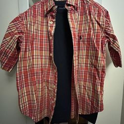Polo dark navy classic T, button front cotton shirt S (8-10)