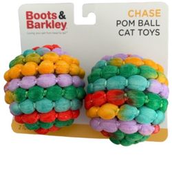 BOOTS & BARKLEY Cat Toys Chase Pom Ball Multicolor Yarn with Rattle Inside NWT