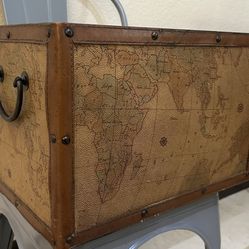 World Map Leather and Wooden Box (Make Offer)