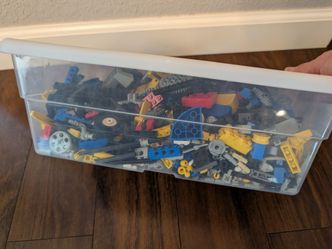 Bin of misc legos.  Lego pieces