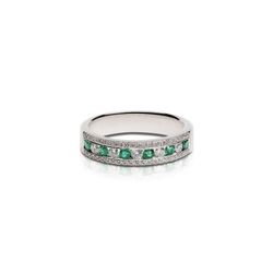 Sabel Collection White Gold Alternating Emerald and Diamond Ring Size 8