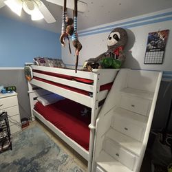 White Bunk Bed With Mattress 
