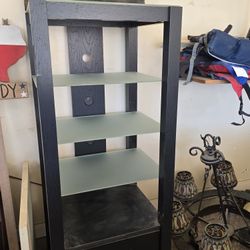 Sauder Ebonized Wood and Frosted Glass Display Cabinet