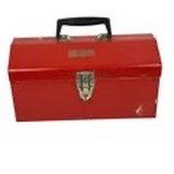 Vintage Red Metal Hip Roof Tool Box Rusty Classic 15" x 8"