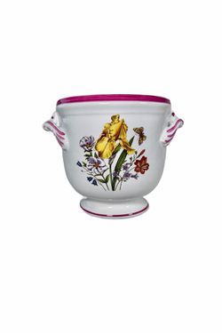 Vintage R.B. Bernarda Portugal Pottery Planter Bucket Jardineres Centerpiece Yellow Orchid.