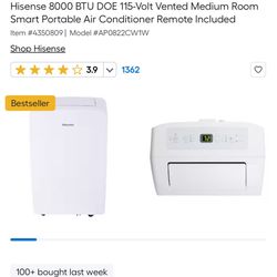 Hisense 8000 BTU DOE 115-Volt Vented Medium Room Smart Portable Air Conditioner Remote Not-Included