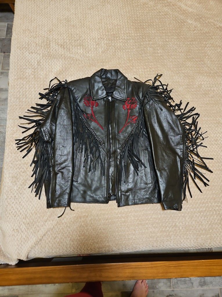 Leather Jacket With Fringe - SIZE SMALL