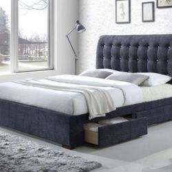 Brand New Dark Gray Fabric Bed