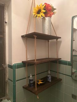 Wood and jute Floating wall shelves