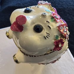 Vintage Pewter Enameled  Little Jewelry Box Piggy 