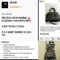 Authentic Coach signature mini Sierra satchel crossbody handbag