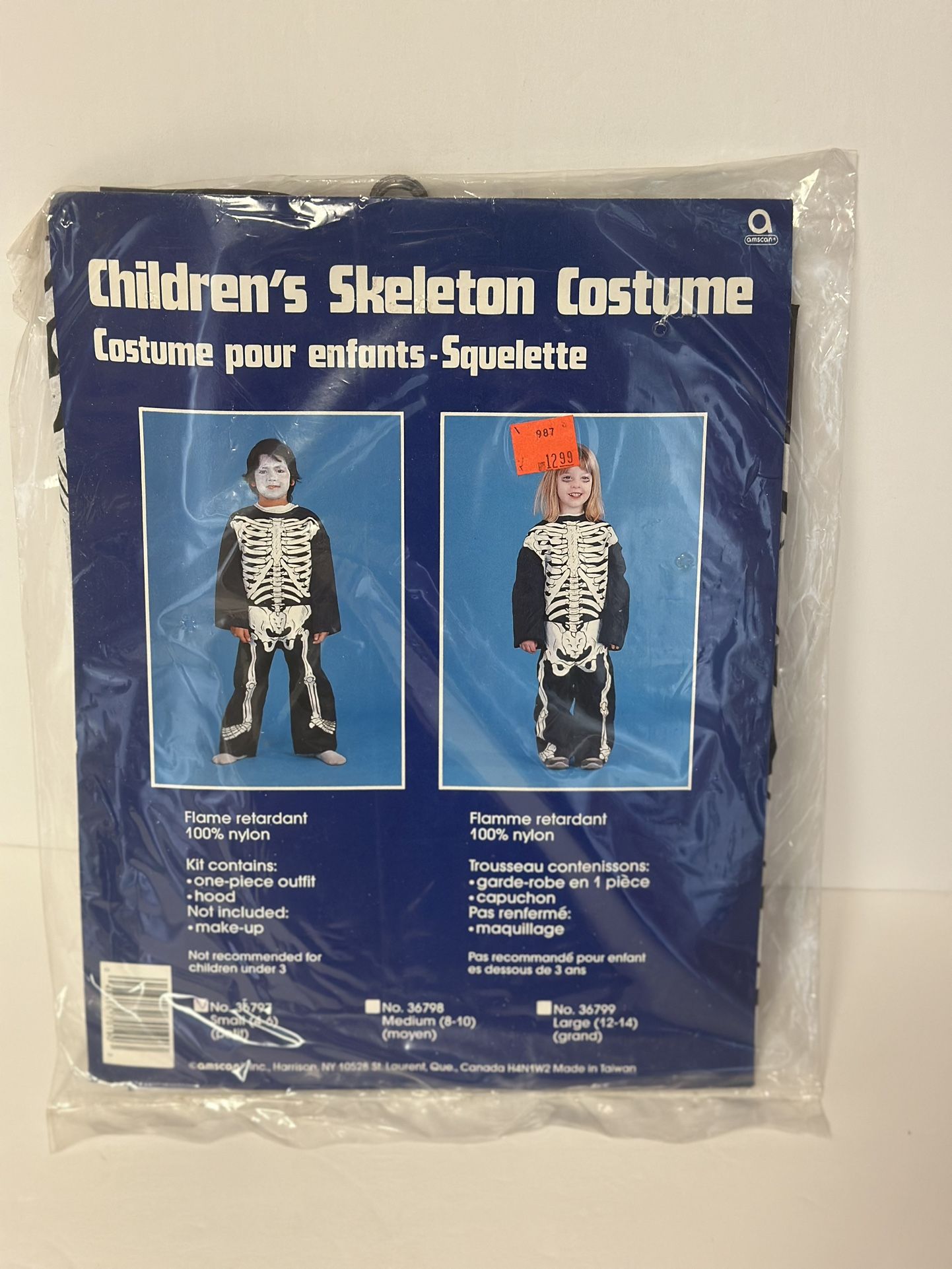Vintage 90s Skeleton Amscan Childrens Costume Kids Size 4-6 Small New