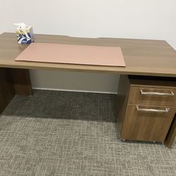 Office Desk With Rolling File Cabinet and Credenza