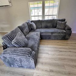 NEW IN BOX Grey Cord Sectional With Pull-Out Bed * Finance Available $54 Down Pmt