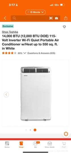 Toshiba 14,000 BTU Inverter Portable Air Conditioner – Open Box