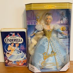 Vintage- Cinderella Barbie Doll-1996 and VHS Video -1995