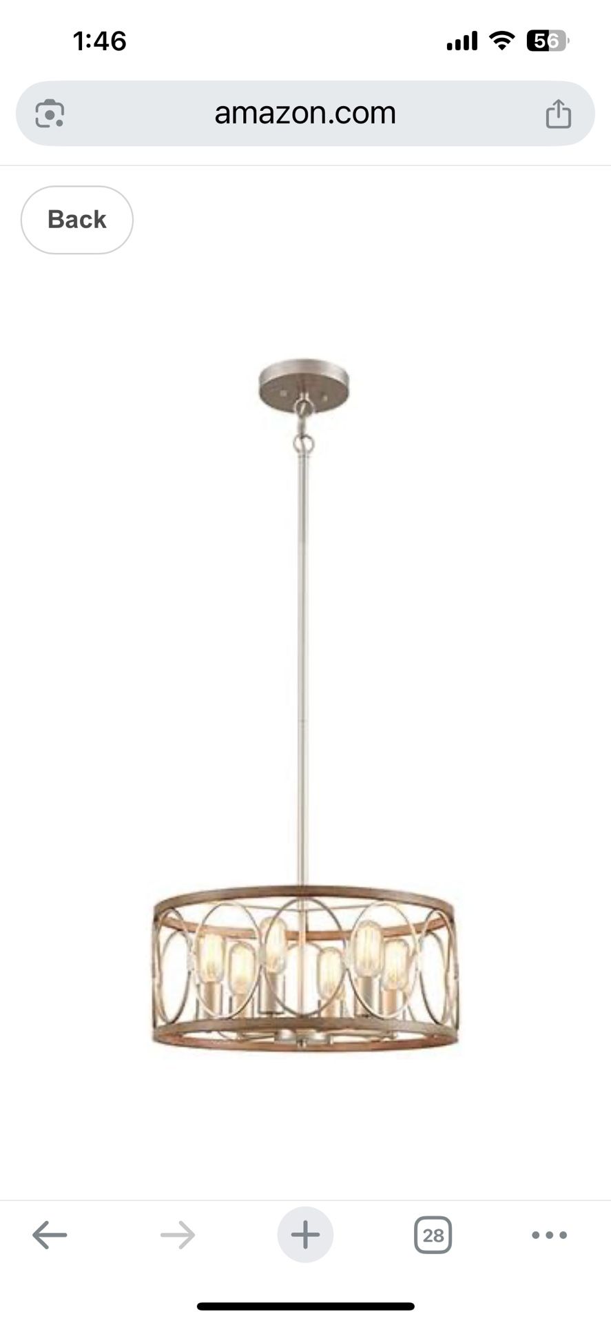 Modern Wood Grain Chandelier, 6-Light Modern Farmhouse Round Chandeliers for Dining Room, Rustic Metal Drum Pendant Light Fixtures for Kitchen Island