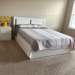 Queen Bed with Storage, Mattress & Side Table