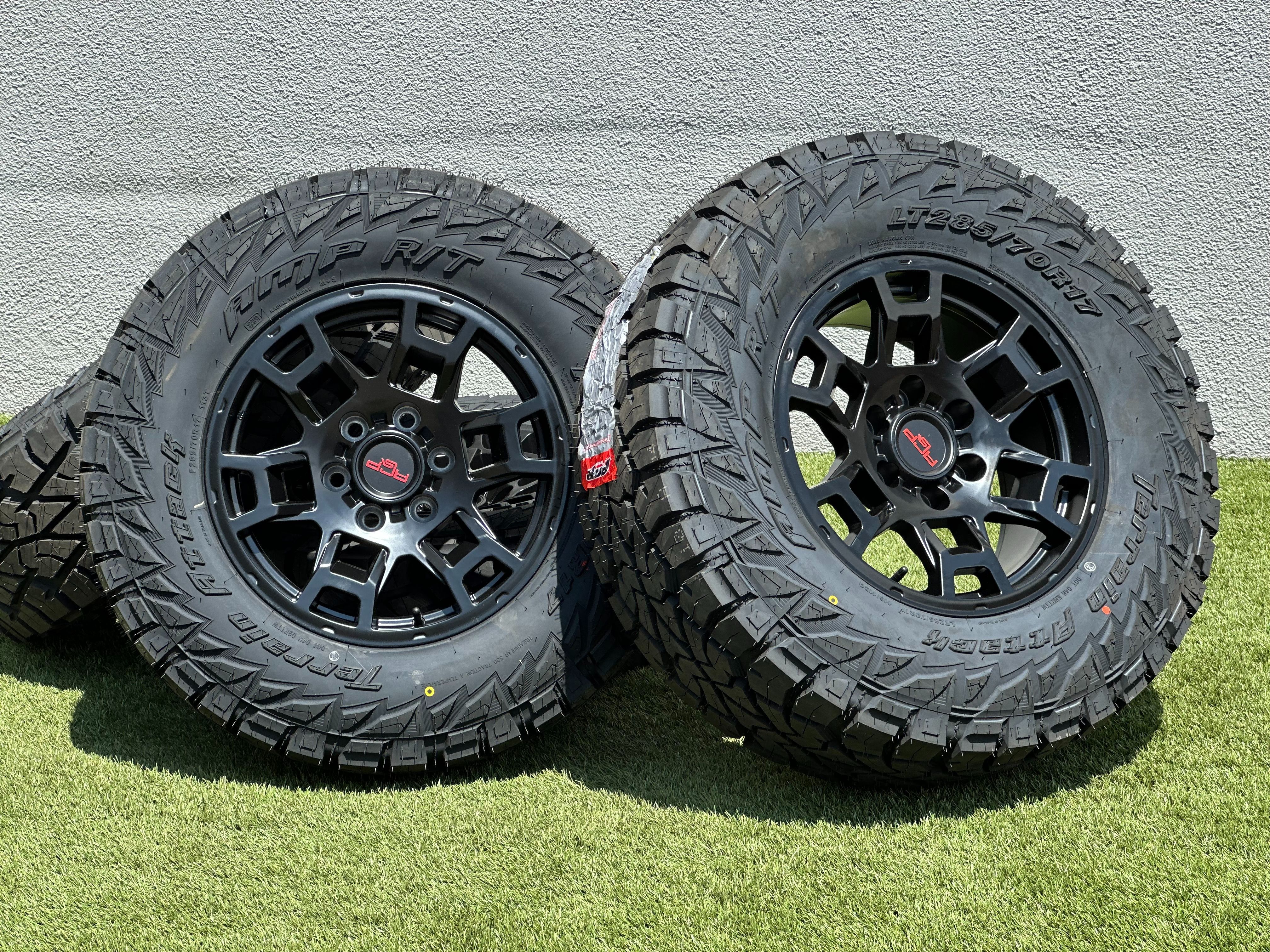 Black 17” TRD Pro Style Rims 6 lug Toyota Tacoma Wheels 4Runner Tundra 33” Tires AMP R/T Chevy GMC