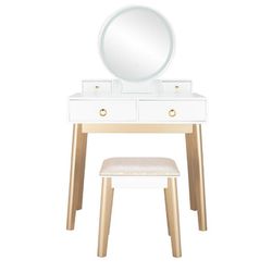 Complete Vanity Table Set with Mirror, Drawers, Stool and Touch Screen Lights Thumbnail