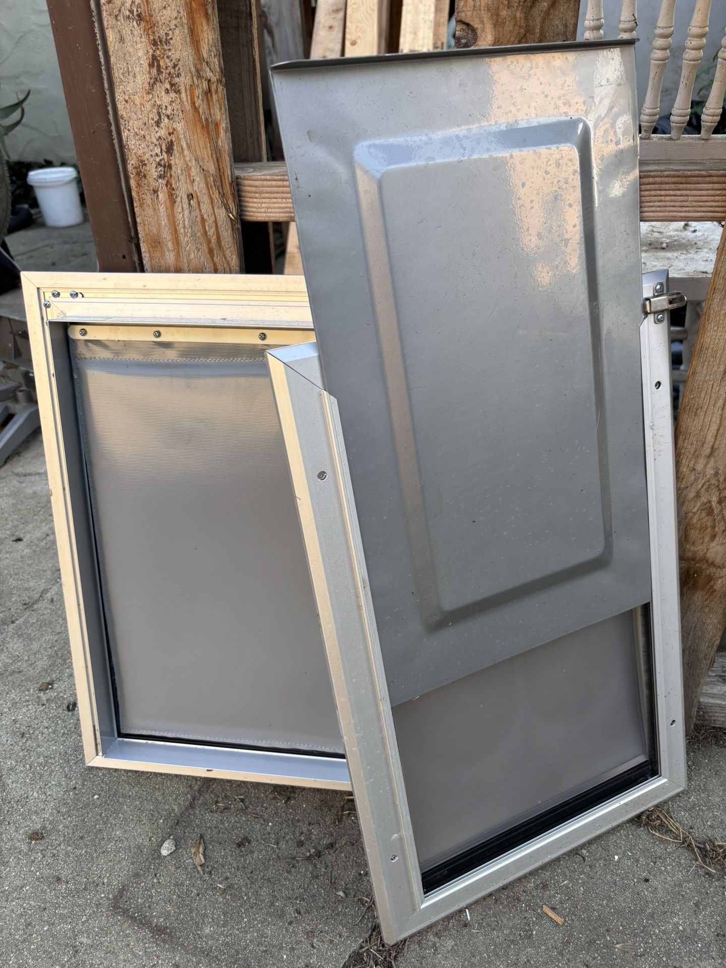 Metal Security Door And Cat Doors  Magnetic Flaps. Extra locked Slide Door 