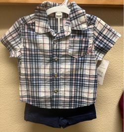 ✨Carter's "Just One You" Baby Boy 2-Piece Plaid Shirt and Shorts Set✨New & Size:3M(21.5-24 in/9-12.5 lb • 55-61 cm/4-5,7 kg)