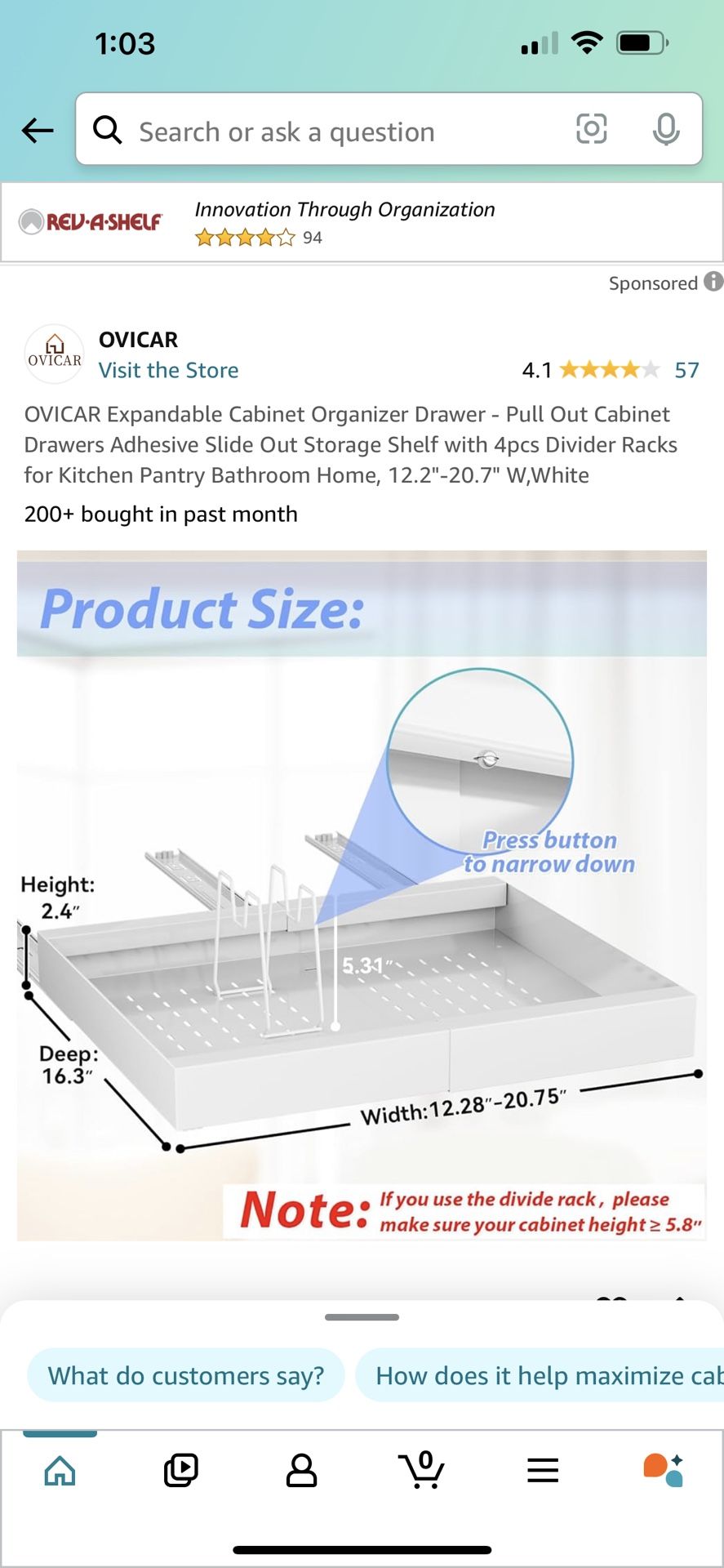 Expandable Cabinet Organizer Drawer - Pull Out Cabinet