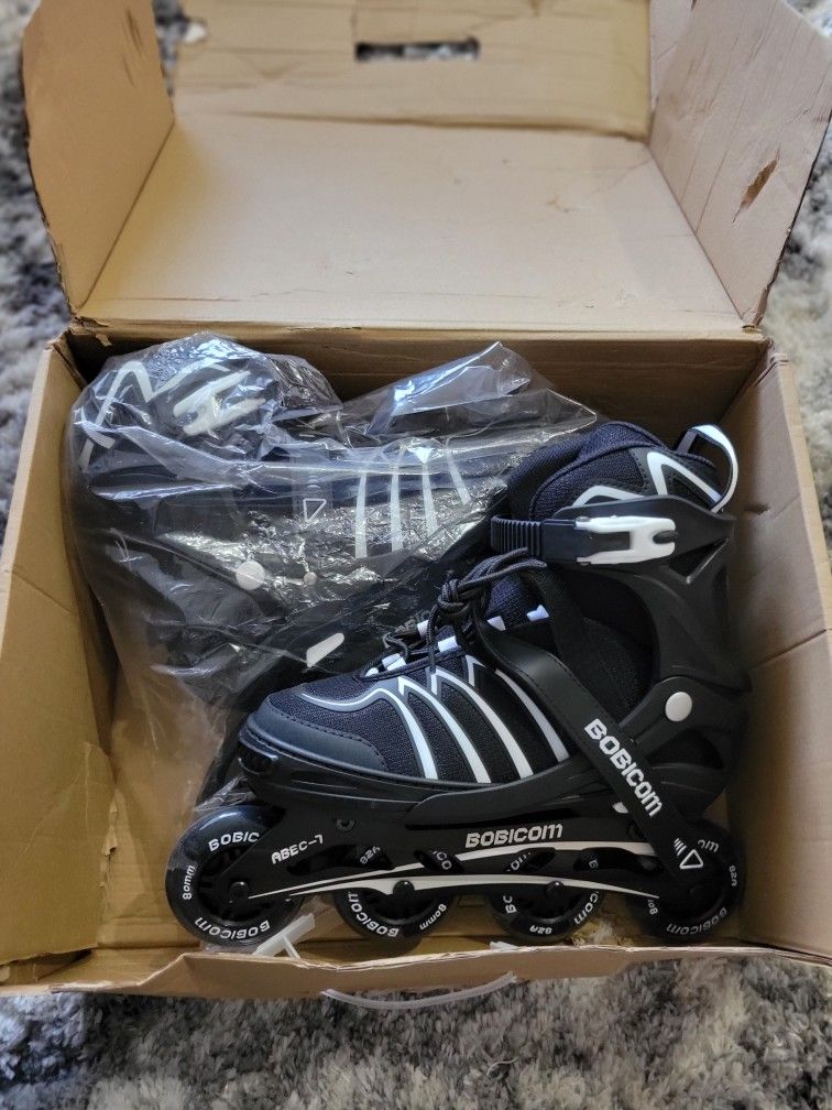 New BOBICOM Adjustable Inline Skates with Full Light Up Wheels,Outdoor Illuminating Roller Skates for Kids and Adults, Girls and Boys, Men and Women

