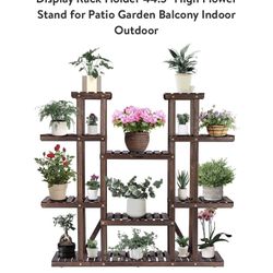 (NEW In The Box) 9 Tier Wooden Plant Stand Carbonized 17 Potted Flower Shelf Display Rack Holder 44.5" High Flower Stand for Patio Garden Balcony Indo