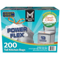 Member's Mark Power Flex Tall Kitchen Drawstring Trash Bags (13 Gallon, 2 Rolls 