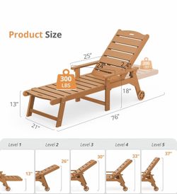 set of 2，Pool Lounge Chair with Wheels for Poolside, Backyard, Teak Color