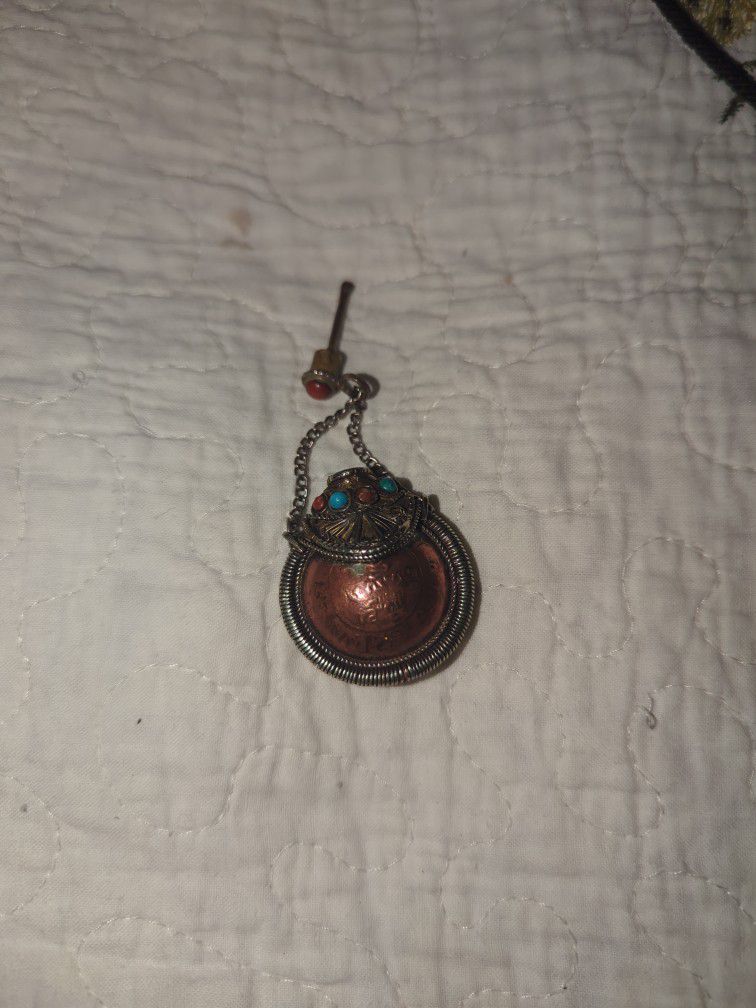 Antique Tibetan Snuff Bottle Pendent  Mixed Gem Stones Missing Two On Yop