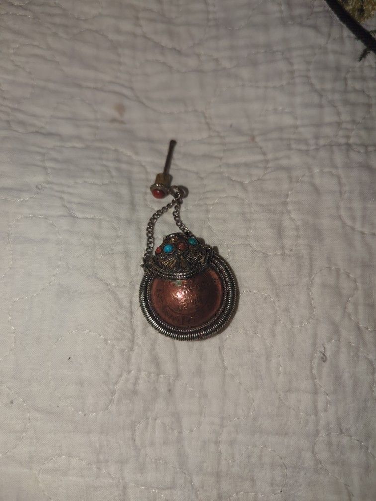 Antique Tibetan Snuff Bottle Pendent Mixed Gem Stones Missing Two On Yop