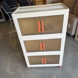 3 Tier Plastic Storage Bin With Lids, Wheels, And Doors