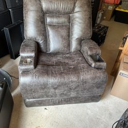 Standup Leather Recliner With Charging Station And Cupholder, Sliding Arms