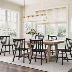 Winston Black Classic Windsor Dining Chair Solid Wood Farmhouse Dining Chair with Spindle Back Set 6