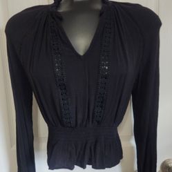Divided By H&M Womens Sz 2 Black V Neck Long Sleeve Blouse Top 